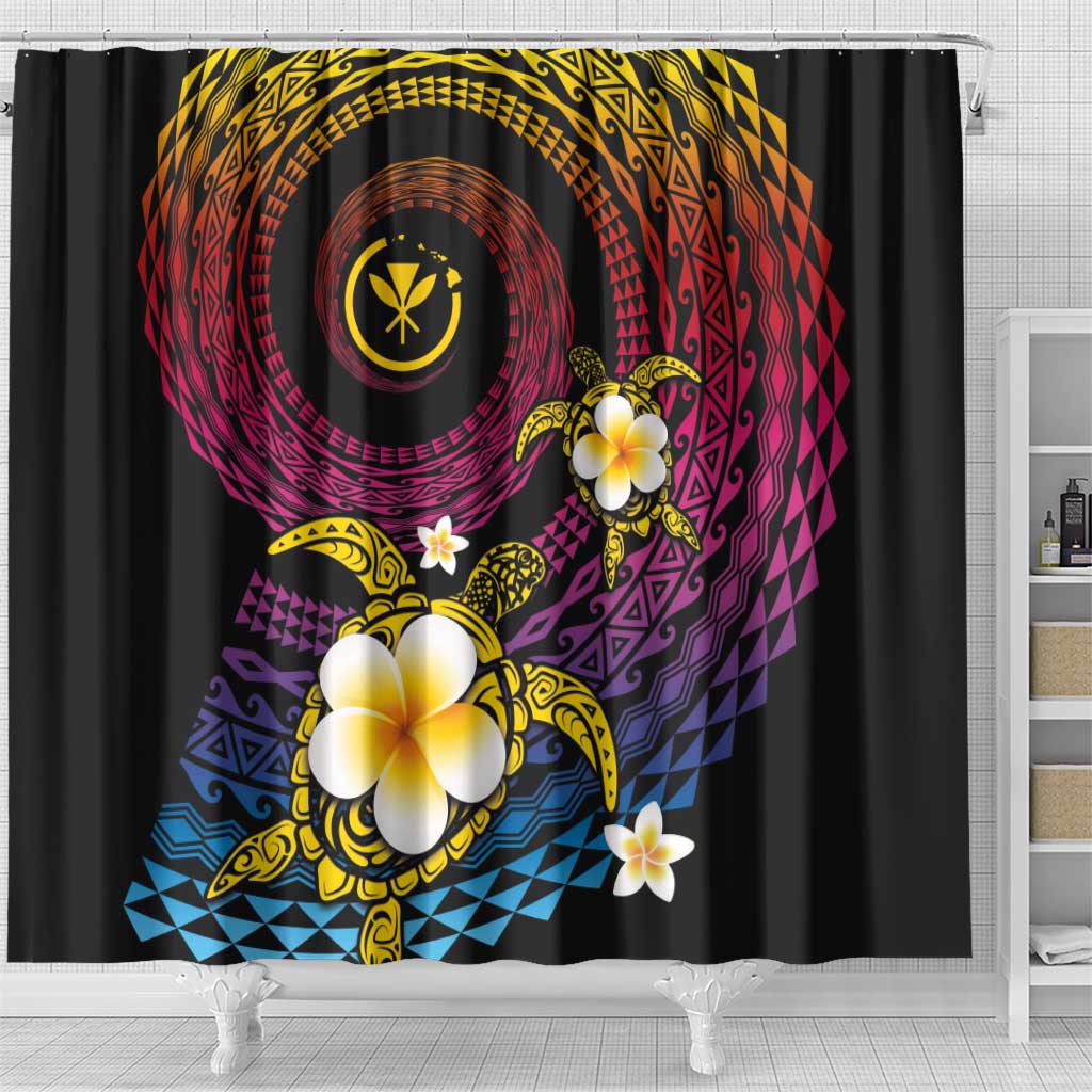 Hawaiian Plumeria Turtle Tribal Spiral Polynesian Tattoo Shower Curtain Fanciful Color