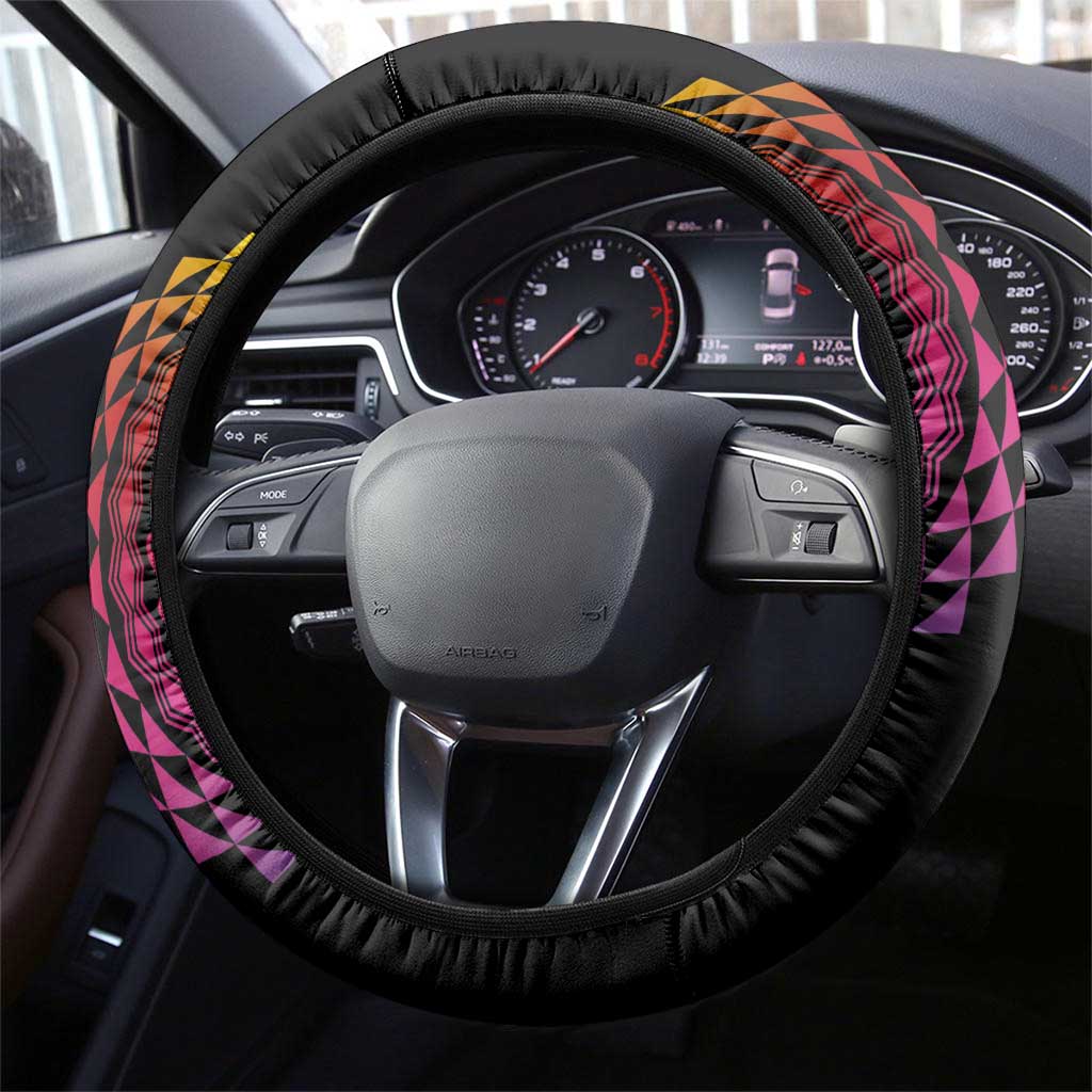 Hawaiian Plumeria Turtle Tribal Spiral Polynesian Tattoo Steering Wheel Cover Fanciful Color