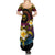 Hawaiian Plumeria Turtle Tribal Spiral Polynesian Tattoo Summer Maxi Dress Fanciful Color