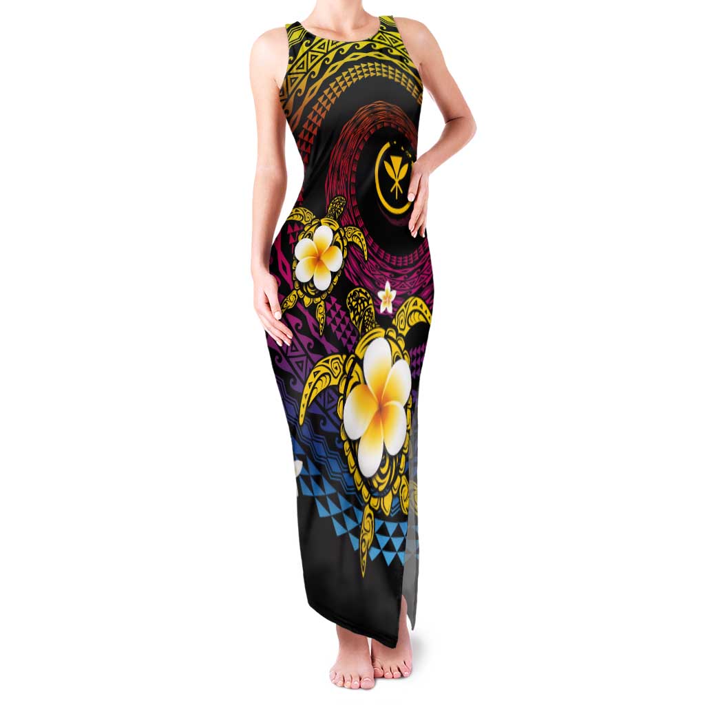 Hawaiian Plumeria Turtle Tribal Spiral Polynesian Tattoo Tank Maxi Dress Fanciful Color LT03 Women Gradient - Polynesian Pride