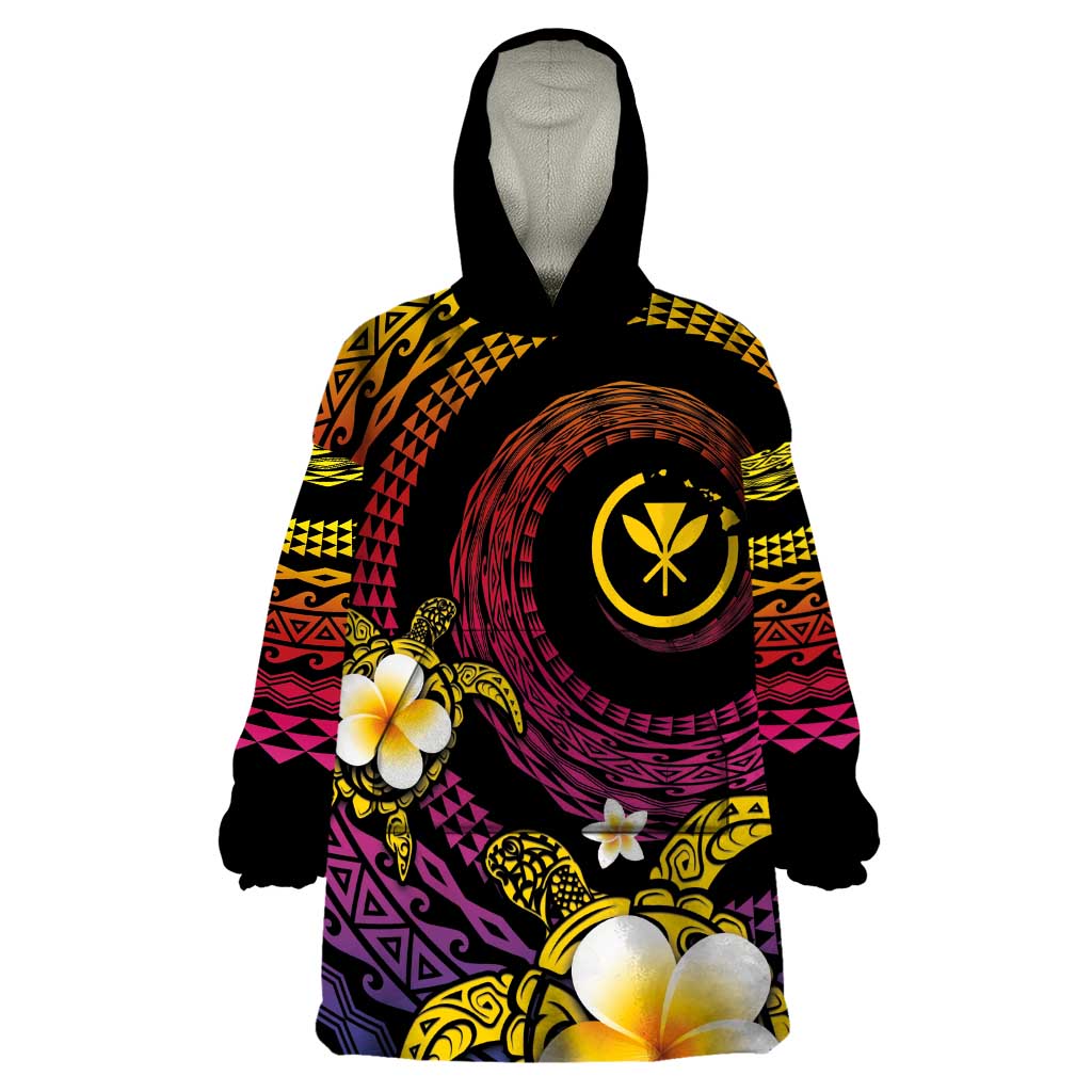 Hawaiian Plumeria Turtle Tribal Spiral Polynesian Tattoo Wearable Blanket Hoodie Fanciful Color LT03 One Size Gradient - Polynesian Pride