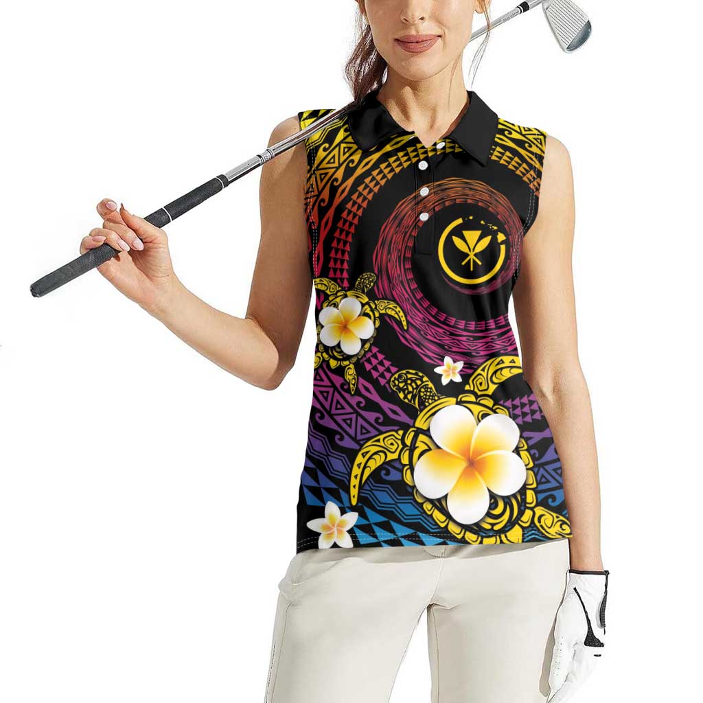 Hawaiian Plumeria Turtle Tribal Spiral Polynesian Tattoo Women Sleeveless Polo Shirt Fanciful Color