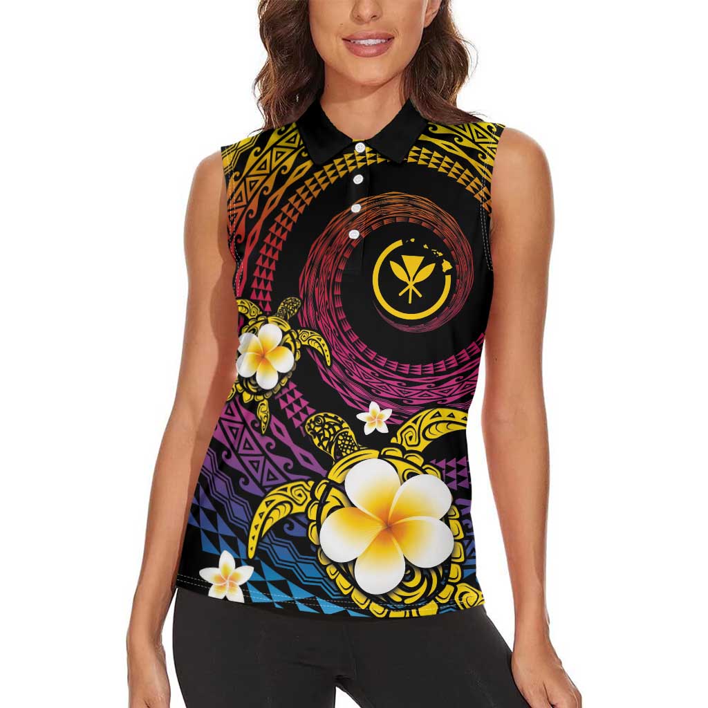 Hawaiian Plumeria Turtle Tribal Spiral Polynesian Tattoo Women Sleeveless Polo Shirt Fanciful Color