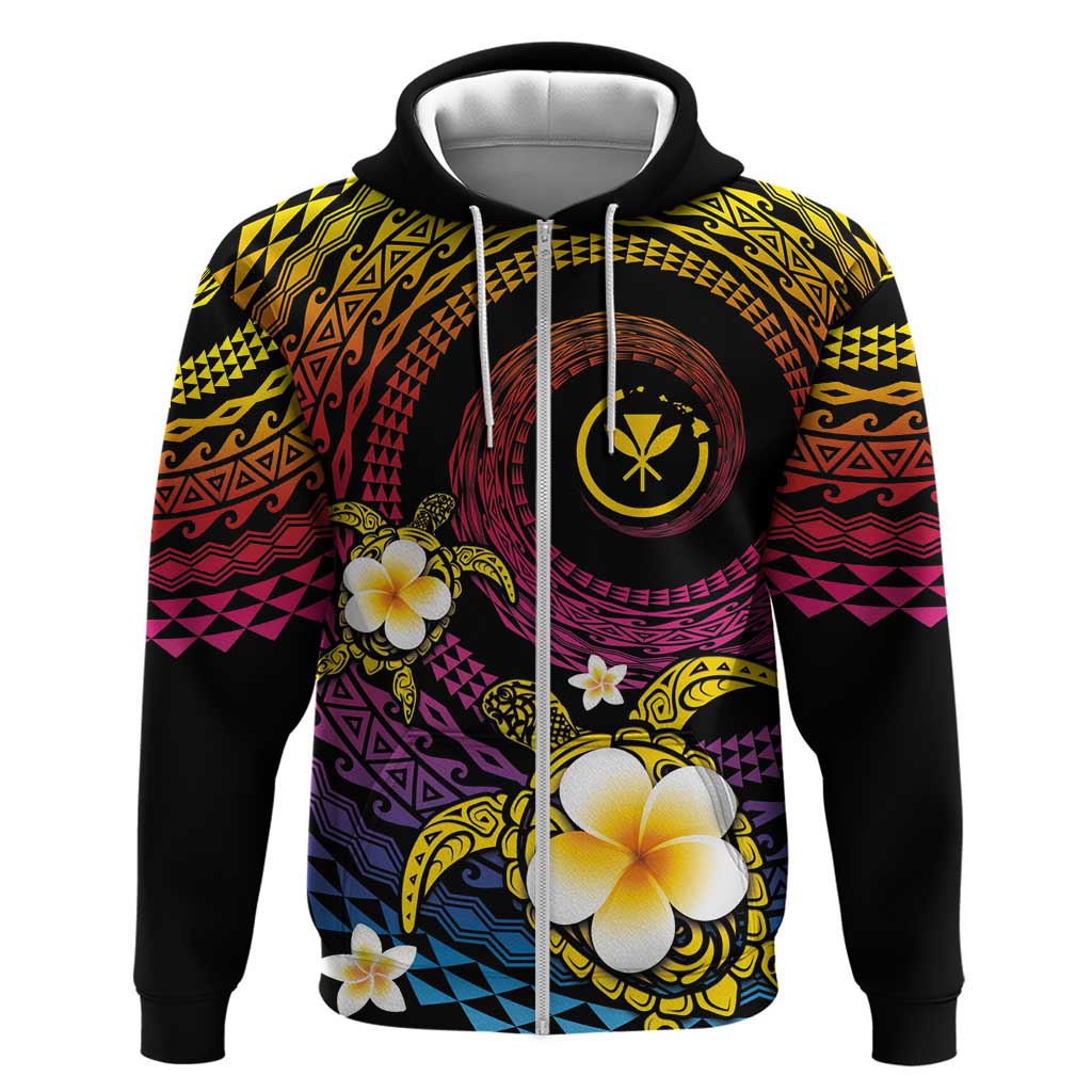 Hawaiian Plumeria Turtle Tribal Spiral Polynesian Tattoo Zip Hoodie Fanciful Color