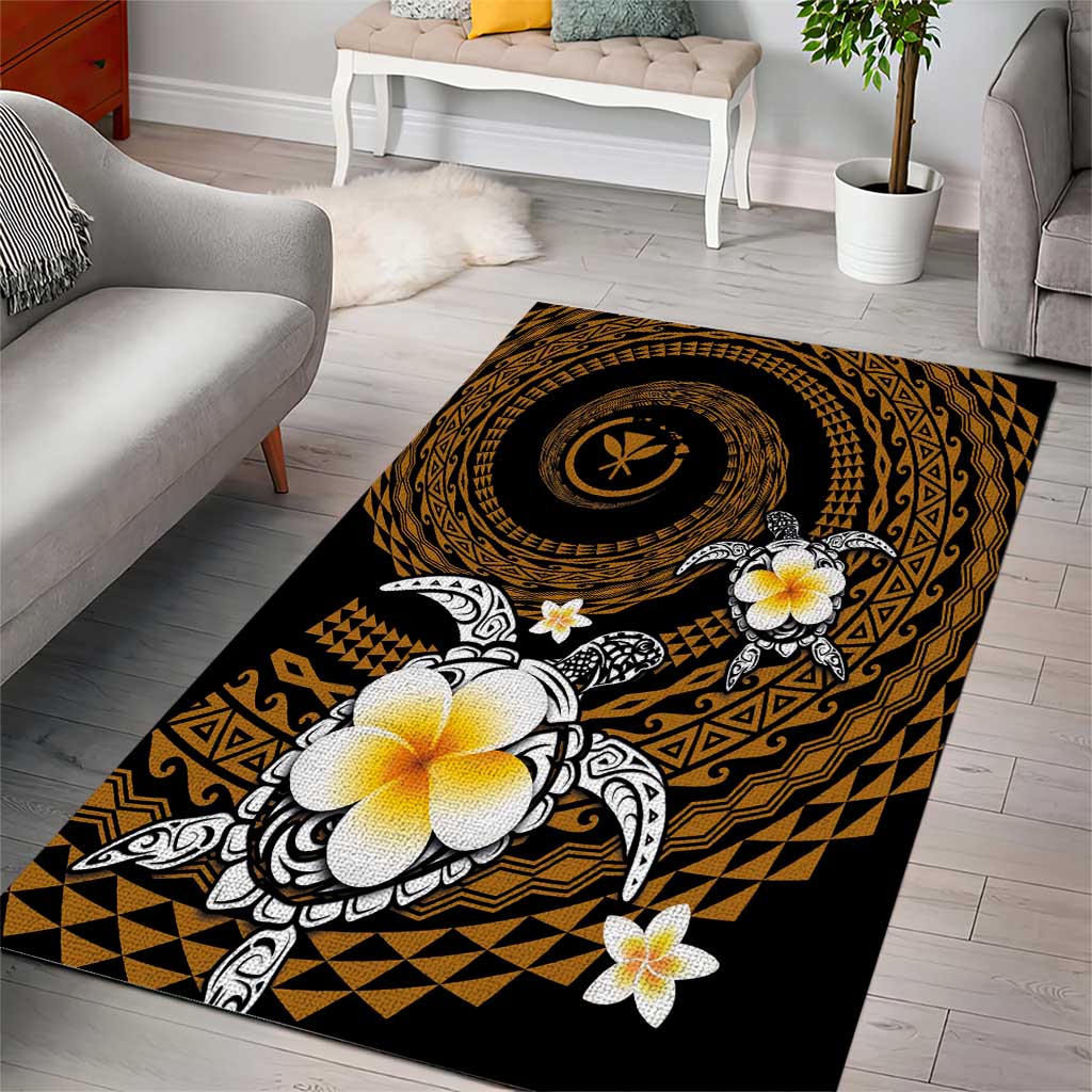 Hawaiian Plumeria Turtle Tribal Spiral Polynesian Tattoo Area Rug Gold Color