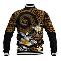 Hawaiian Plumeria Turtle Tribal Spiral Polynesian Tattoo Baseball Jacket Gold Color LT03 - Polynesian Pride