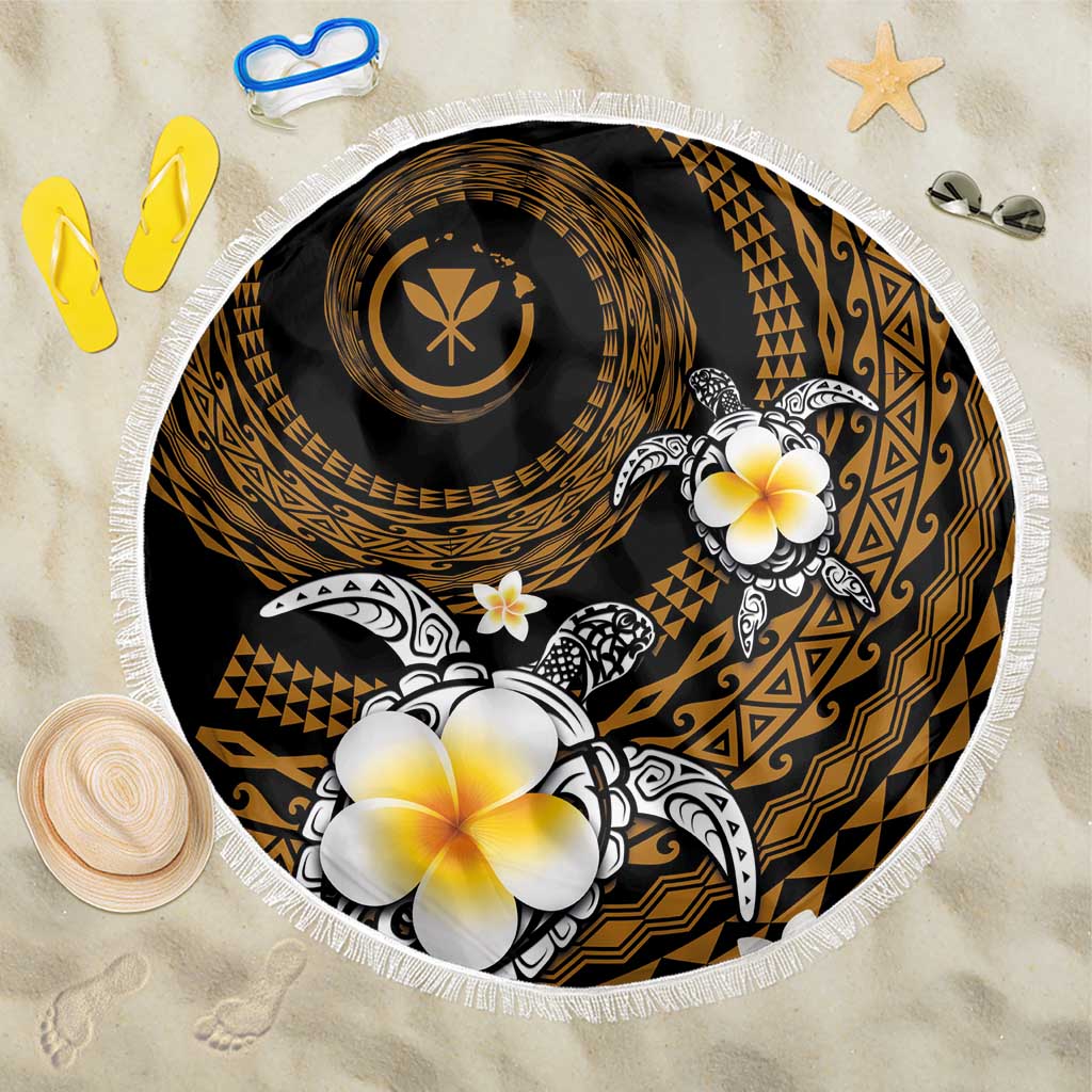 Hawaiian Plumeria Turtle Tribal Spiral Polynesian Tattoo Beach Blanket Gold Color