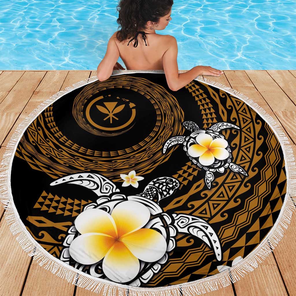 Hawaiian Plumeria Turtle Tribal Spiral Polynesian Tattoo Beach Blanket Gold Color LT03 - Polynesian Pride