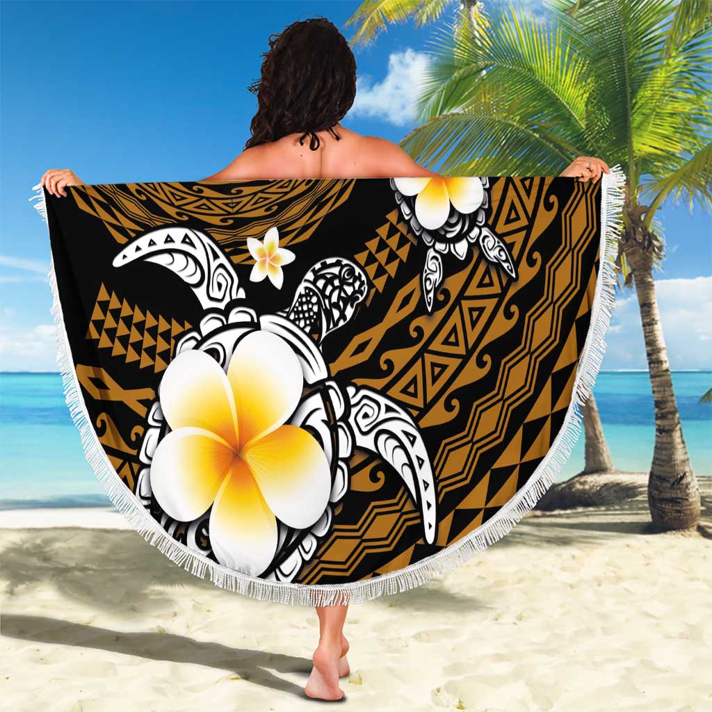 Hawaiian Plumeria Turtle Tribal Spiral Polynesian Tattoo Beach Blanket Gold Color LT03 - Polynesian Pride