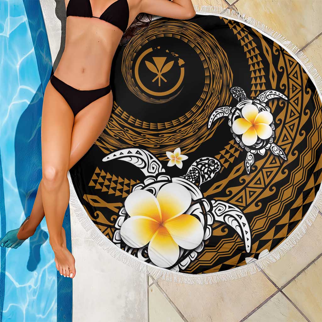 Hawaiian Plumeria Turtle Tribal Spiral Polynesian Tattoo Beach Blanket Gold Color LT03 - Polynesian Pride