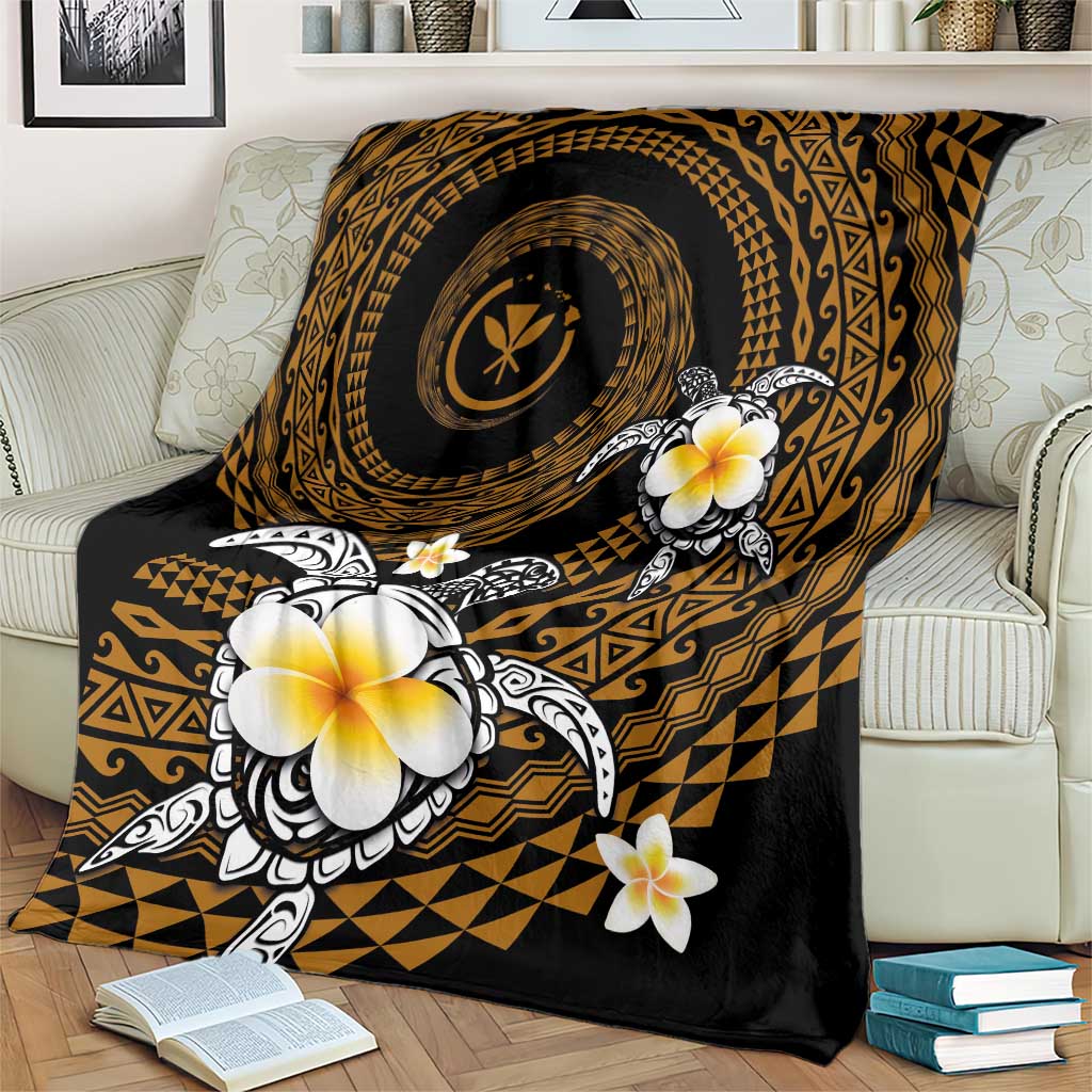 Hawaiian Plumeria Turtle Tribal Spiral Polynesian Tattoo Blanket Gold Color LT03 - Polynesian Pride
