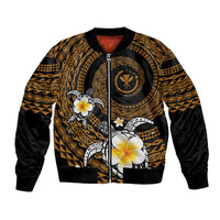 Hawaiian Plumeria Turtle Tribal Spiral Polynesian Tattoo Bomber Jacket Gold Color