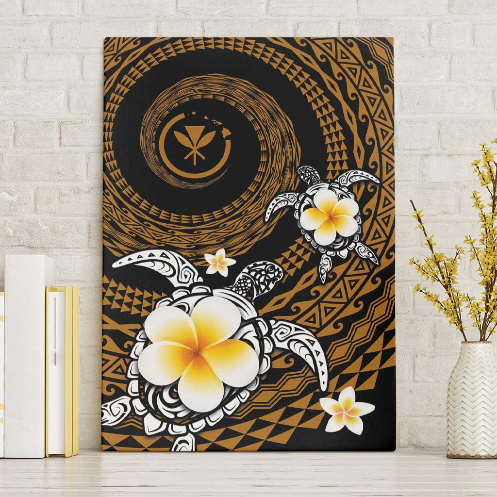 Hawaiian Plumeria Turtle Tribal Spiral Polynesian Tattoo Canvas Wall Art Gold Color LT03 Without Frame Gold - Polynesian Pride