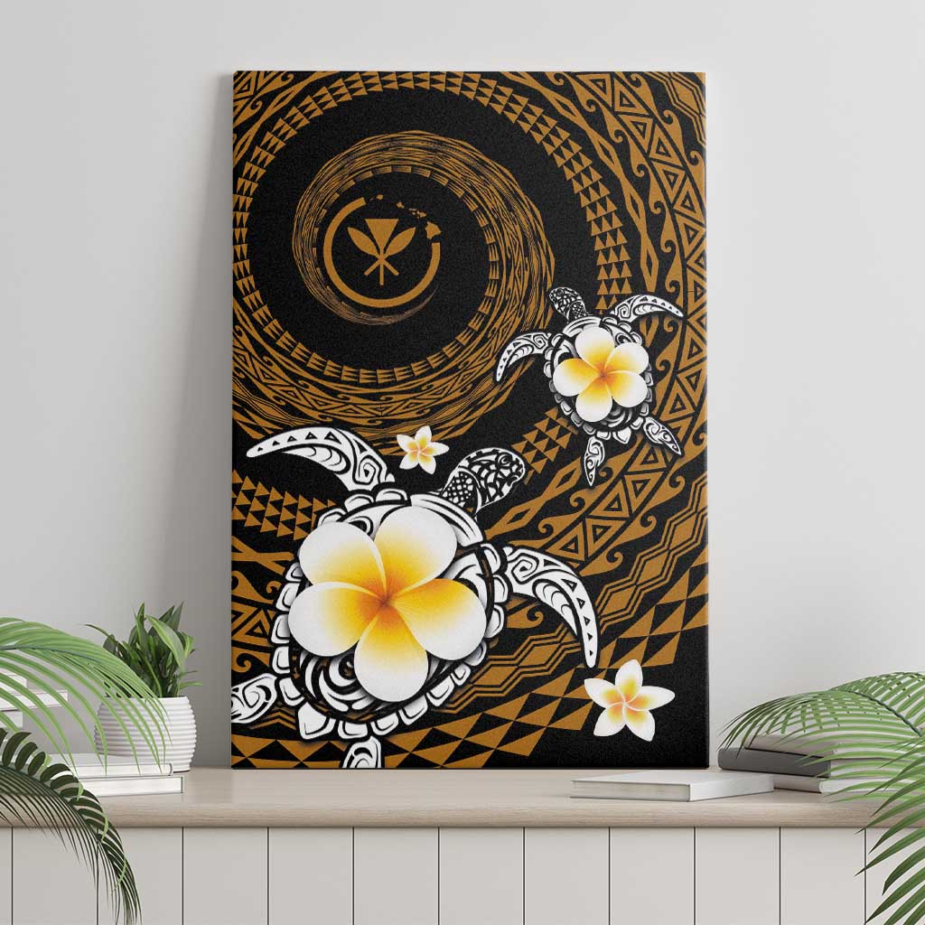 Hawaiian Plumeria Turtle Tribal Spiral Polynesian Tattoo Canvas Wall Art Gold Color LT03 - Polynesian Pride