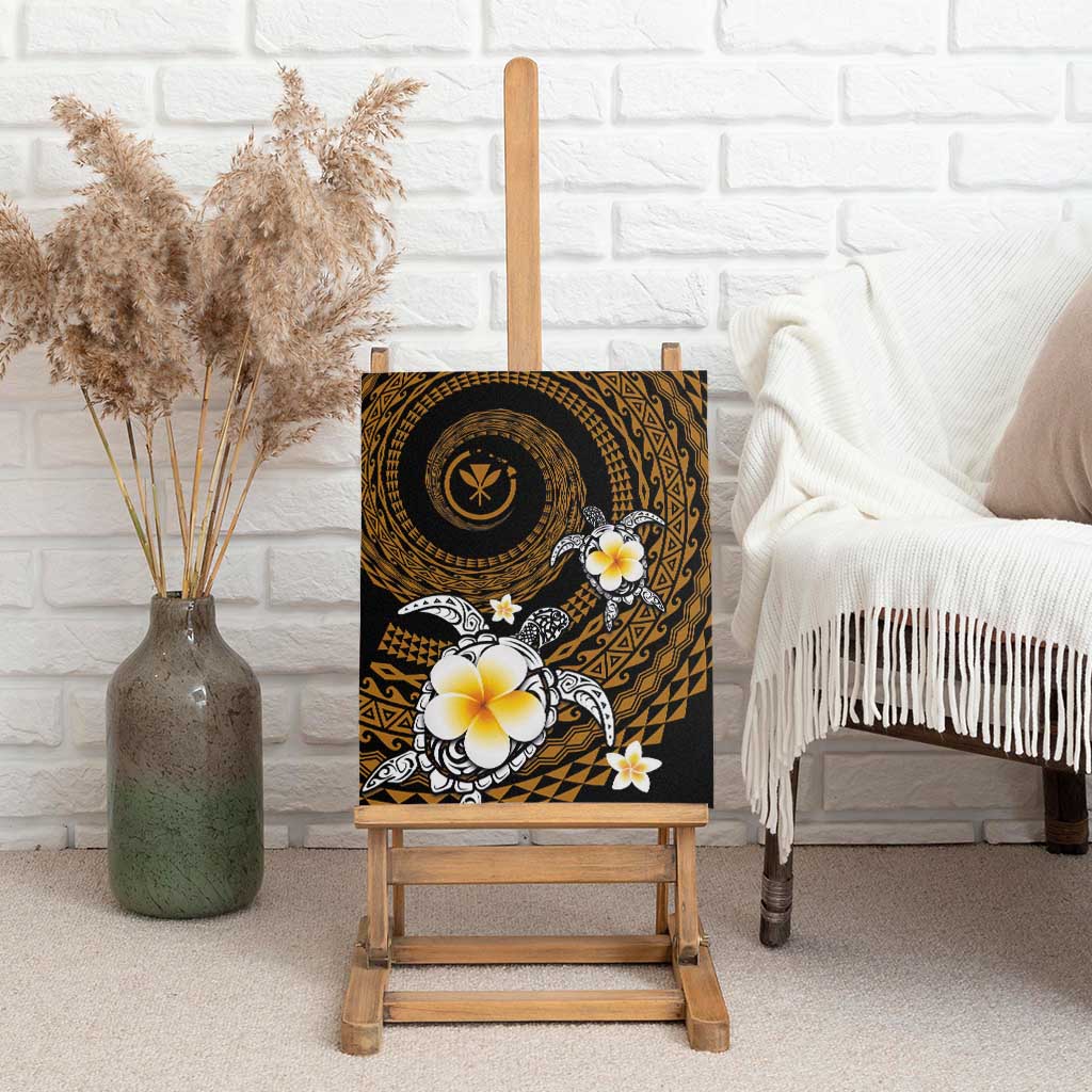 Hawaiian Plumeria Turtle Tribal Spiral Polynesian Tattoo Canvas Wall Art Gold Color LT03 - Polynesian Pride
