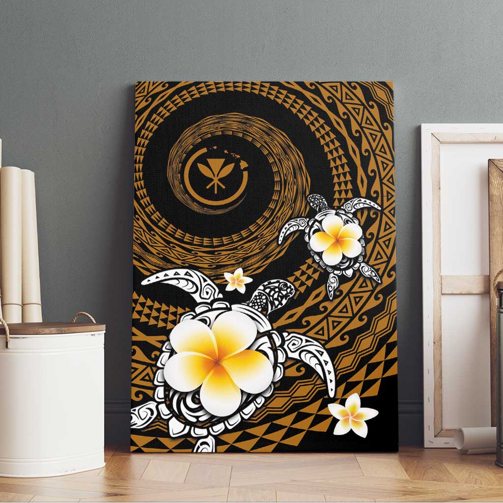 Hawaiian Plumeria Turtle Tribal Spiral Polynesian Tattoo Canvas Wall Art Gold Color LT03 - Polynesian Pride