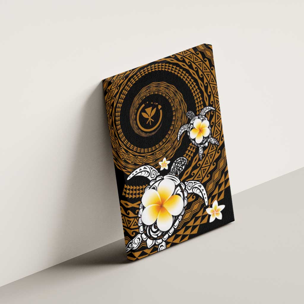 Hawaiian Plumeria Turtle Tribal Spiral Polynesian Tattoo Canvas Wall Art Gold Color LT03 - Polynesian Pride