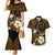 Hawaiian Plumeria Turtle Tribal Spiral Polynesian Tattoo Couples Matching Mermaid Dress and Hawaiian Shirt Gold Color