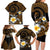 Hawaiian Plumeria Turtle Tribal Spiral Polynesian Tattoo Family Matching Long Sleeve Bodycon Dress and Hawaiian Shirt Gold Color