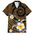 Hawaiian Plumeria Turtle Tribal Spiral Polynesian Tattoo Family Matching Long Sleeve Bodycon Dress and Hawaiian Shirt Gold Color