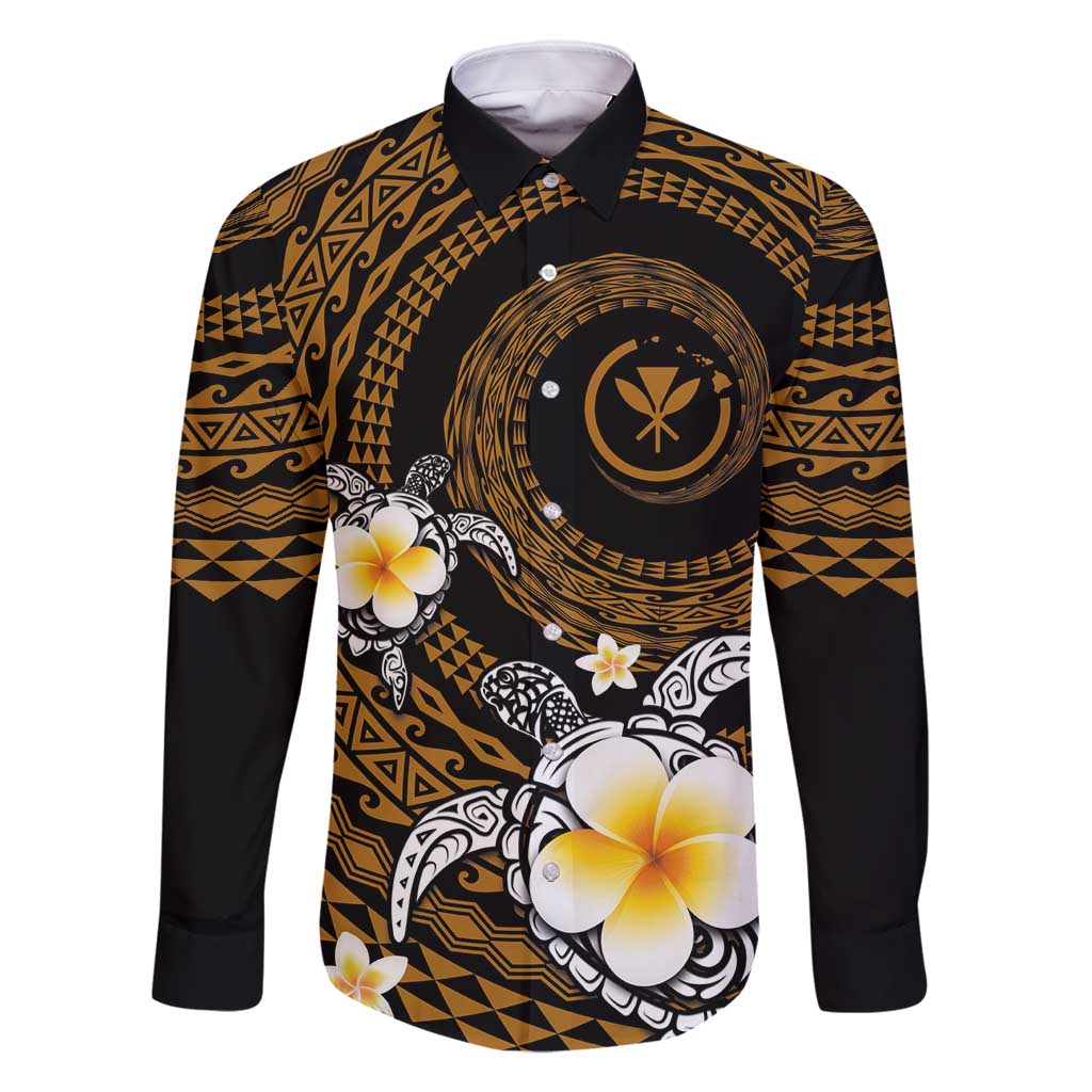 Hawaiian Plumeria Turtle Tribal Spiral Polynesian Tattoo Family Matching Long Sleeve Bodycon Dress and Hawaiian Shirt Gold Color LT03 Dad's Shirt - Long Sleeve Gold - Polynesian Pride