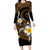 Hawaiian Plumeria Turtle Tribal Spiral Polynesian Tattoo Family Matching Long Sleeve Bodycon Dress and Hawaiian Shirt Gold Color