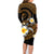 Hawaiian Plumeria Turtle Tribal Spiral Polynesian Tattoo Family Matching Long Sleeve Bodycon Dress and Hawaiian Shirt Gold Color