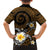 Hawaiian Plumeria Turtle Tribal Spiral Polynesian Tattoo Family Matching Off The Shoulder Long Sleeve Dress and Hawaiian Shirt Gold Color