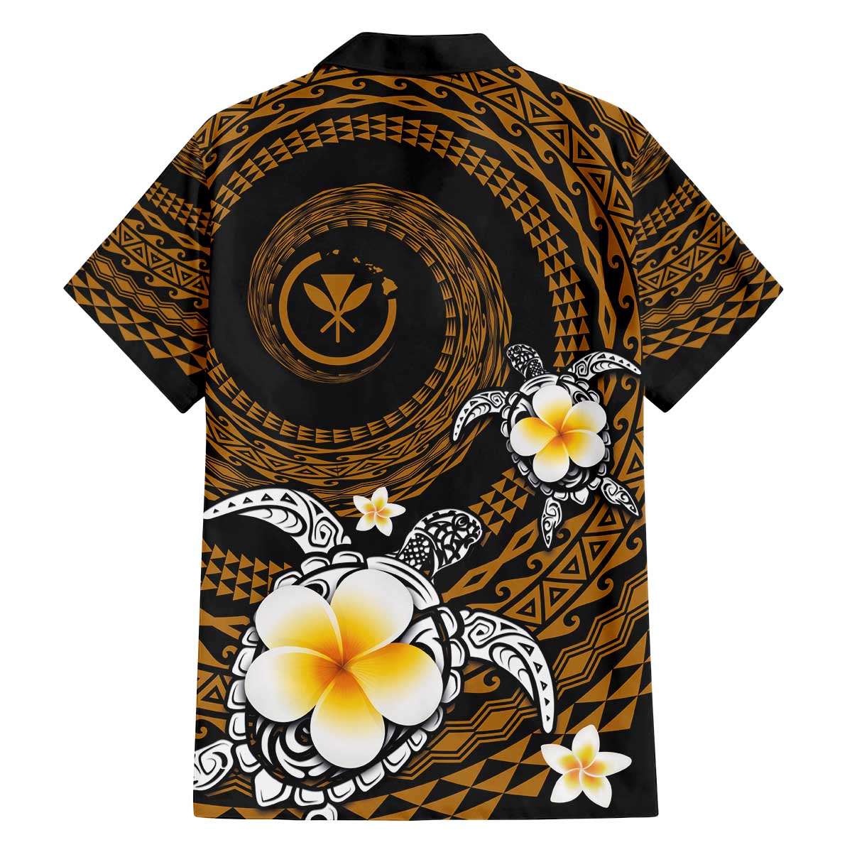 Hawaiian Plumeria Turtle Tribal Spiral Polynesian Tattoo Family Matching Off The Shoulder Long Sleeve Dress and Hawaiian Shirt Gold Color