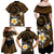 Hawaiian Plumeria Turtle Tribal Spiral Polynesian Tattoo Family Matching Off Shoulder Maxi Dress and Hawaiian Shirt Gold Color