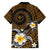 Hawaiian Plumeria Turtle Tribal Spiral Polynesian Tattoo Family Matching Off Shoulder Maxi Dress and Hawaiian Shirt Gold Color