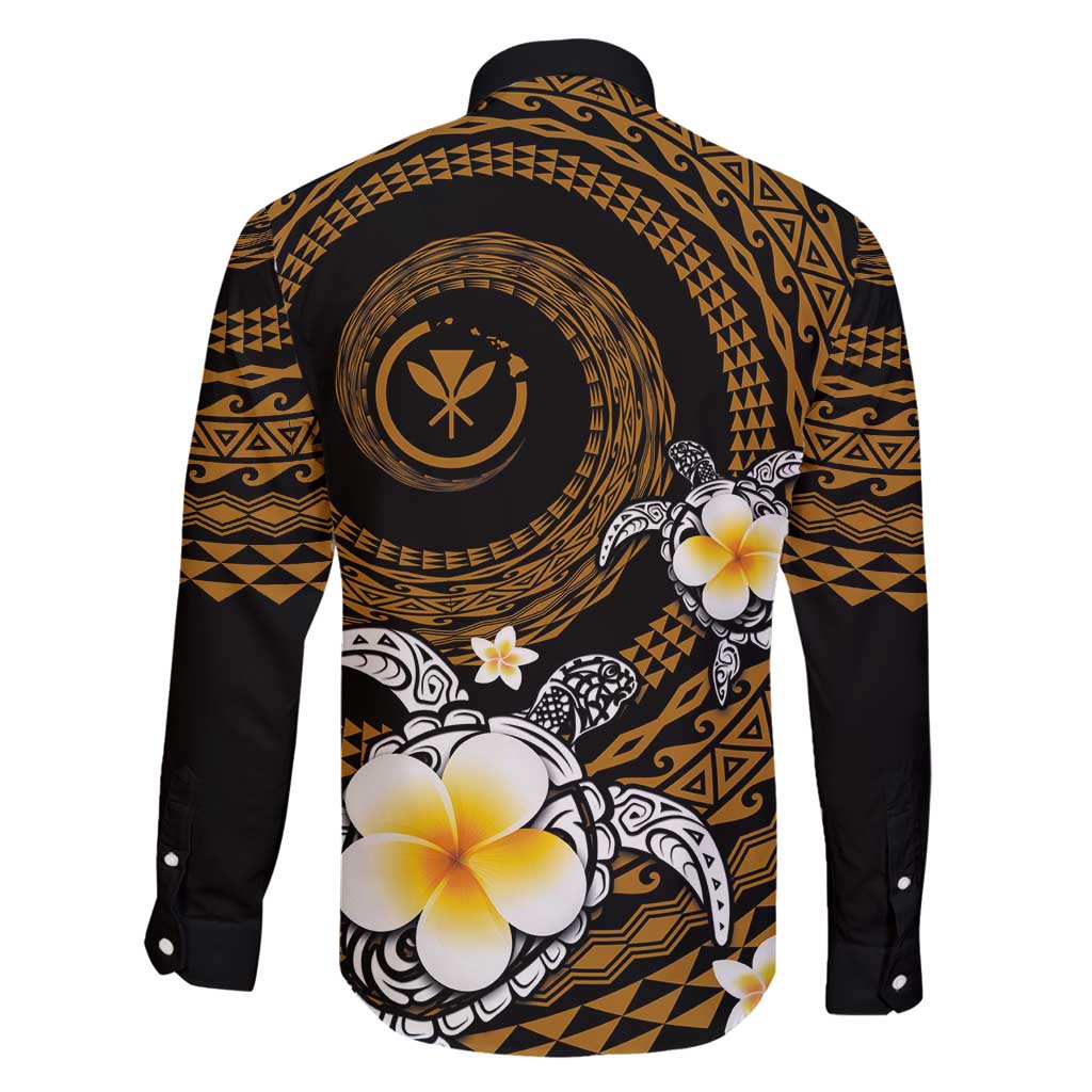Hawaiian Plumeria Turtle Tribal Spiral Polynesian Tattoo Family Matching Off Shoulder Maxi Dress and Hawaiian Shirt Gold Color