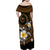 Hawaiian Plumeria Turtle Tribal Spiral Polynesian Tattoo Family Matching Off Shoulder Maxi Dress and Hawaiian Shirt Gold Color