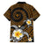 Hawaiian Plumeria Turtle Tribal Spiral Polynesian Tattoo Family Matching Off Shoulder Short Dress and Hawaiian Shirt Gold Color