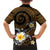 Hawaiian Plumeria Turtle Tribal Spiral Polynesian Tattoo Family Matching Short Sleeve Bodycon Dress and Hawaiian Shirt Gold Color