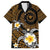 Hawaiian Plumeria Turtle Tribal Spiral Polynesian Tattoo Family Matching Short Sleeve Bodycon Dress and Hawaiian Shirt Gold Color