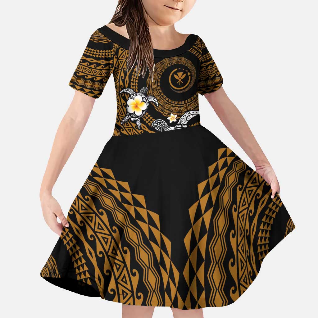 Hawaiian Plumeria Turtle Tribal Spiral Polynesian Tattoo Family Matching Tank Maxi Dress and Hawaiian Shirt Gold Color
