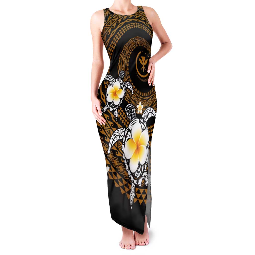 Hawaiian Plumeria Turtle Tribal Spiral Polynesian Tattoo Family Matching Tank Maxi Dress and Hawaiian Shirt Gold Color