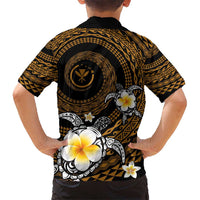 Hawaiian Plumeria Turtle Tribal Spiral Polynesian Tattoo Kid Hawaiian Shirt Gold Color