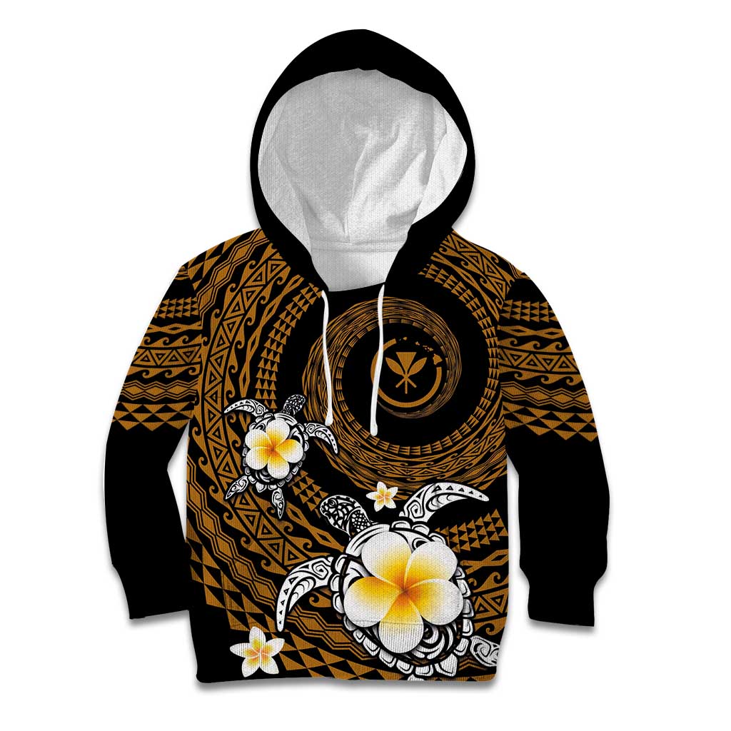 Hawaiian Plumeria Turtle Tribal Spiral Polynesian Tattoo Kid Hoodie Gold Color