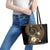 Hawaiian Plumeria Turtle Tribal Spiral Polynesian Tattoo Leather Tote Bag Gold Color