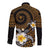 Hawaiian Plumeria Turtle Tribal Spiral Polynesian Tattoo Long Sleeve Button Shirt Gold Color