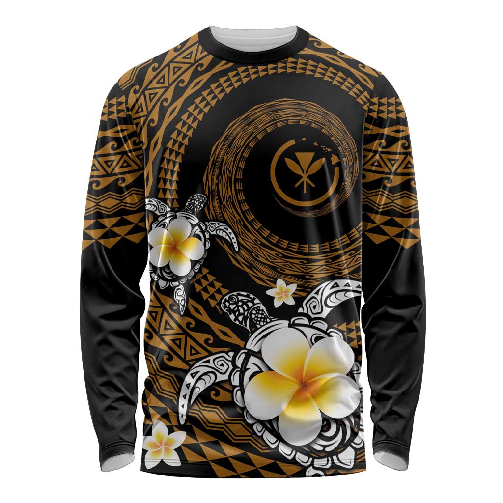 Hawaiian Plumeria Turtle Tribal Spiral Polynesian Tattoo Long Sleeve Shirt Gold Color