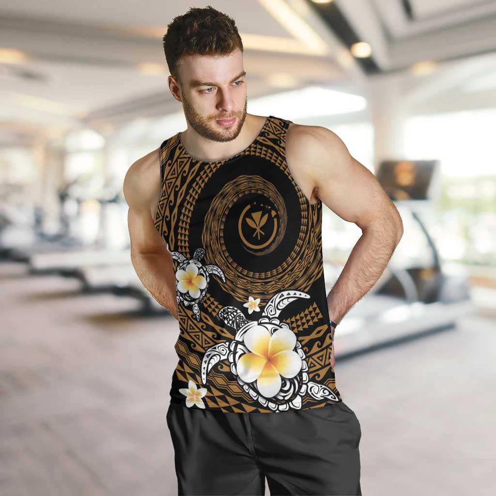 Hawaiian Plumeria Turtle Tribal Spiral Polynesian Tattoo Men Tank Top Gold Color LT03 Gold - Polynesian Pride