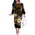 Hawaiian Plumeria Turtle Tribal Spiral Polynesian Tattoo Off The Shoulder Long Sleeve Dress Gold Color