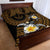 Hawaiian Plumeria Turtle Tribal Spiral Polynesian Tattoo Quilt Bed Set Gold Color