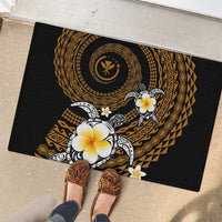 Hawaiian Plumeria Turtle Tribal Spiral Polynesian Tattoo Rubber Doormat Gold Color
