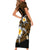 Hawaiian Plumeria Turtle Tribal Spiral Polynesian Tattoo Short Sleeve Bodycon Dress Gold Color