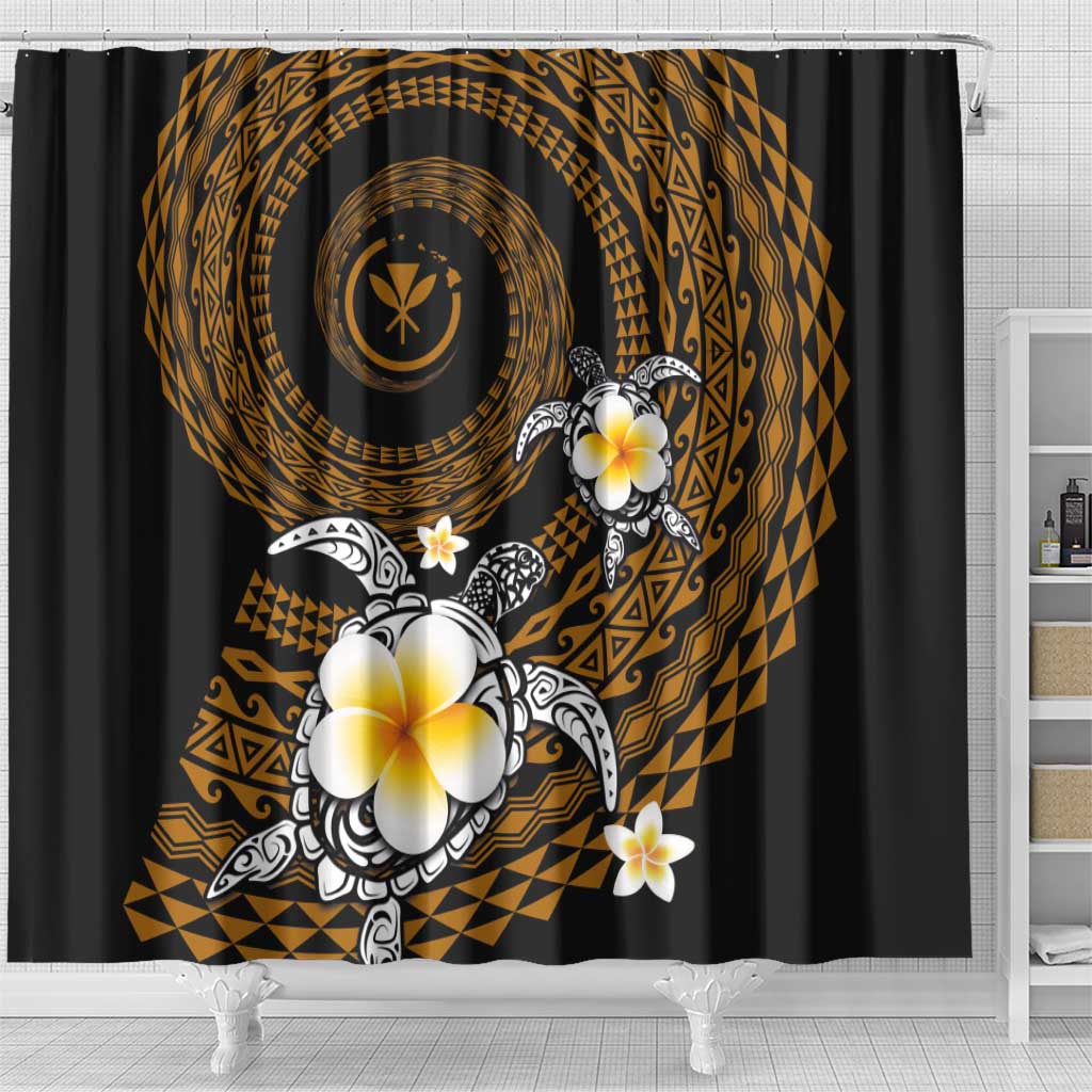 Hawaiian Plumeria Turtle Tribal Spiral Polynesian Tattoo Shower Curtain Gold Color