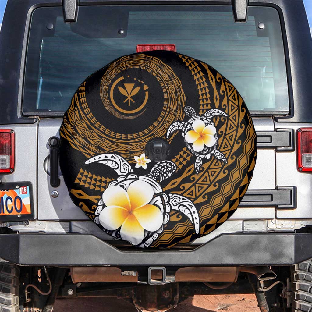 Hawaiian Plumeria Turtle Tribal Spiral Polynesian Tattoo Spare Tire Cover Gold Color LT03 Gold - Polynesian Pride